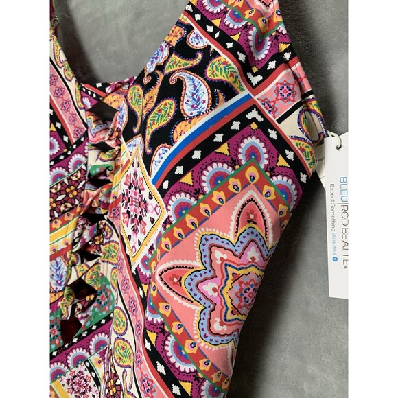 Bleu Rod Beattie Swimsuit V Neck One Piece Size 16W Colorful Key hole/Cut Outs - Picture 8 of 16